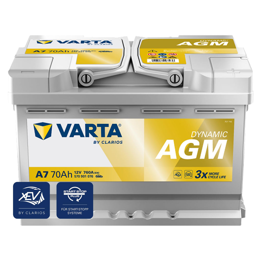 AGM Autobatterie 12V 70Ah 760A für Start-Stopp und xEV, wartungsfreie Starterbatterie