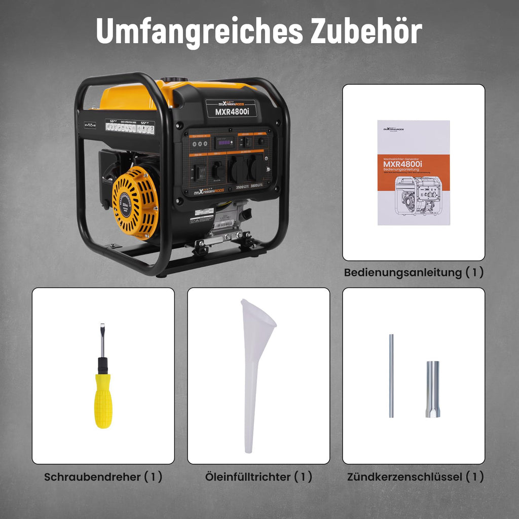 Inverter Stromgenerator 3800 W Benzin MXR4800I mit 230V- und USB-Anschlüssen, reine Sinuswelle