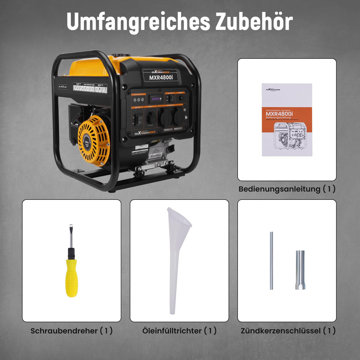 Inverter Stromgenerator 3800 W Benzin MXR4800I mit 230V- und USB-Anschlüssen, reine Sinuswelle