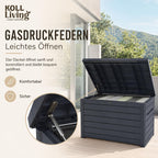 Auflagenbox 870 L in Holzoptik, abschließbar und wasserdicht mit Belüftung, Deckel bis 50 kg belastbar