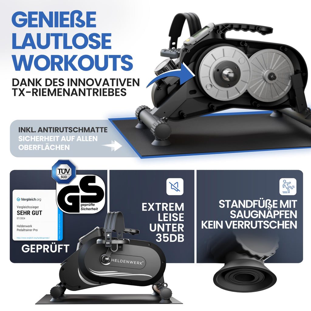 Pedaltrainer PRO Set mit Fitnessbändern, TÜV/GS geprüft, bis 210 kg, gelenkschonend