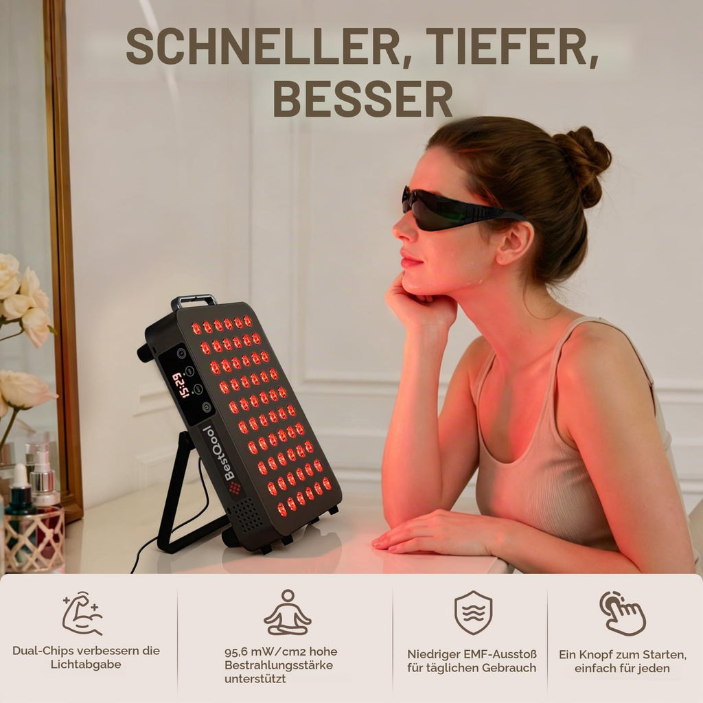 Rotlicht- und Infrarot-Panel 660 nm und 850 nm, 105 W, Modell BQ60, mit Aufhängeset und Augenschutz