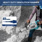 Abbruchhammer 1700 W SDS-Hex Stemmhammer mit 65 Joule, Anti-Vibrationshandgriff sowie 2 Meißeln und Transportbox mit Rollen