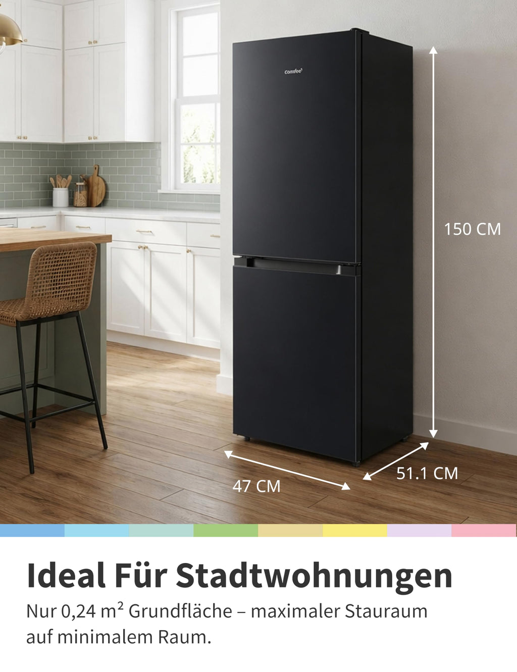 Kühl-Gefrierkombination 174 L, 150 cm hoch, Low Frost, 39 dB, mit 115 L Kühlteil und 59 L Gefrierteil, Schwarz
