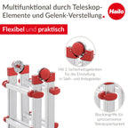 Multifunktionsleiter Alu 4x5 Sprossen mit Sicherheitsgelenken und Rastgriffen, höhenverstellbar bis 150 kg