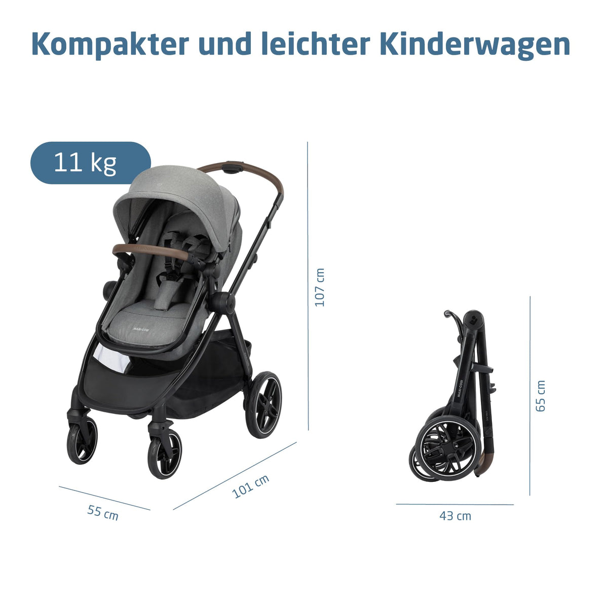 3-in-1 Kinderwagen Zelia Select mit Babyschale CabrioFix S i-Size, 0–22 kg, inkl. Wickeltasche und Regenverdeck, Grau