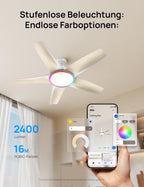Deckenventilator mit Licht 132 cm dimmbare LED RGB-Ambientlicht DC-Motor App- und Alexa-Steuerung