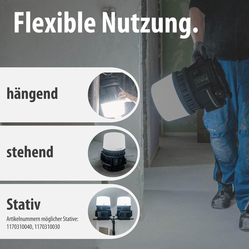 LED Baustrahler 360° Hybrid 12000lm für 18V Akku, 4 Schaltstufen, 5m Kabel, ohne Akku