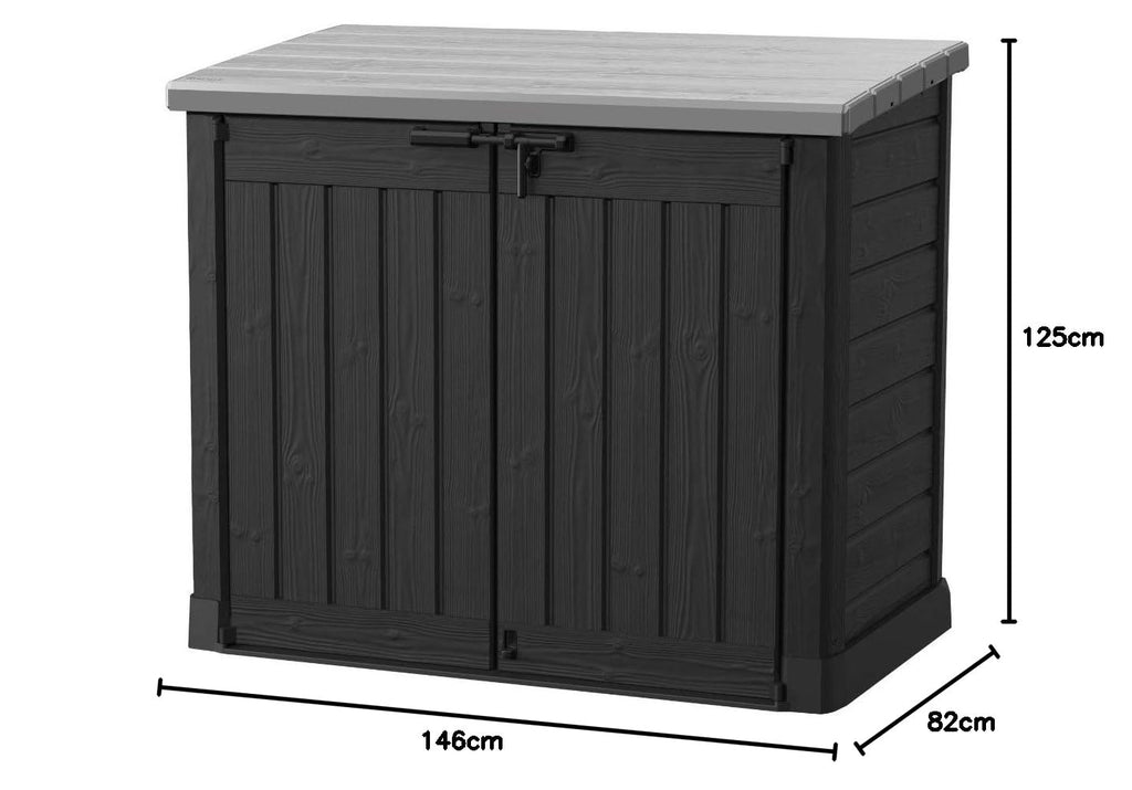 Mülltonnenbox aus Kunststoff, schwarz-hellgrau, ca. 1.200 L, für 2 Tonnen bis 240 l, inkl. Bodenplatte und Regalhalter
