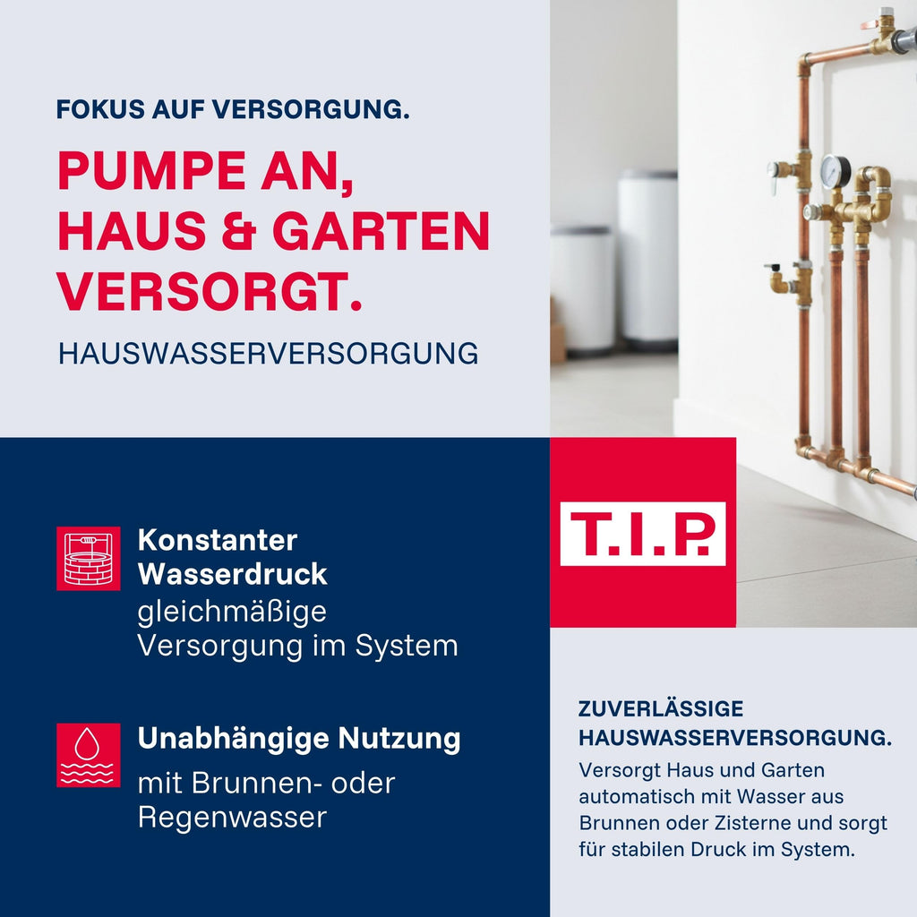 Hauswasserwerk 1200 W 4350 l/h 5 bar mit 22 L Edelstahl-Druckkessel 50 m Förderhöhe 230 V