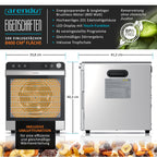 Dörrautomat aus Edelstahl mit 10 Gitterrosten, 8400 cm², 800 Watt, 8 Programme, 30-85°C, Timer, BPA-frei