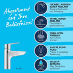 Waschtischarmatur mit herausziehbarem Wasserhahn, wassersparend, mit Pop-Up Ablauf und 3in1 Werkzeug, chrom, 24205003