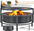 Feuerschale mit Grillrost Ø65 cm aus Stahl mit Rollen Funkenschutz Grillrost Ø52 cm und Feuerhaken 60 cm