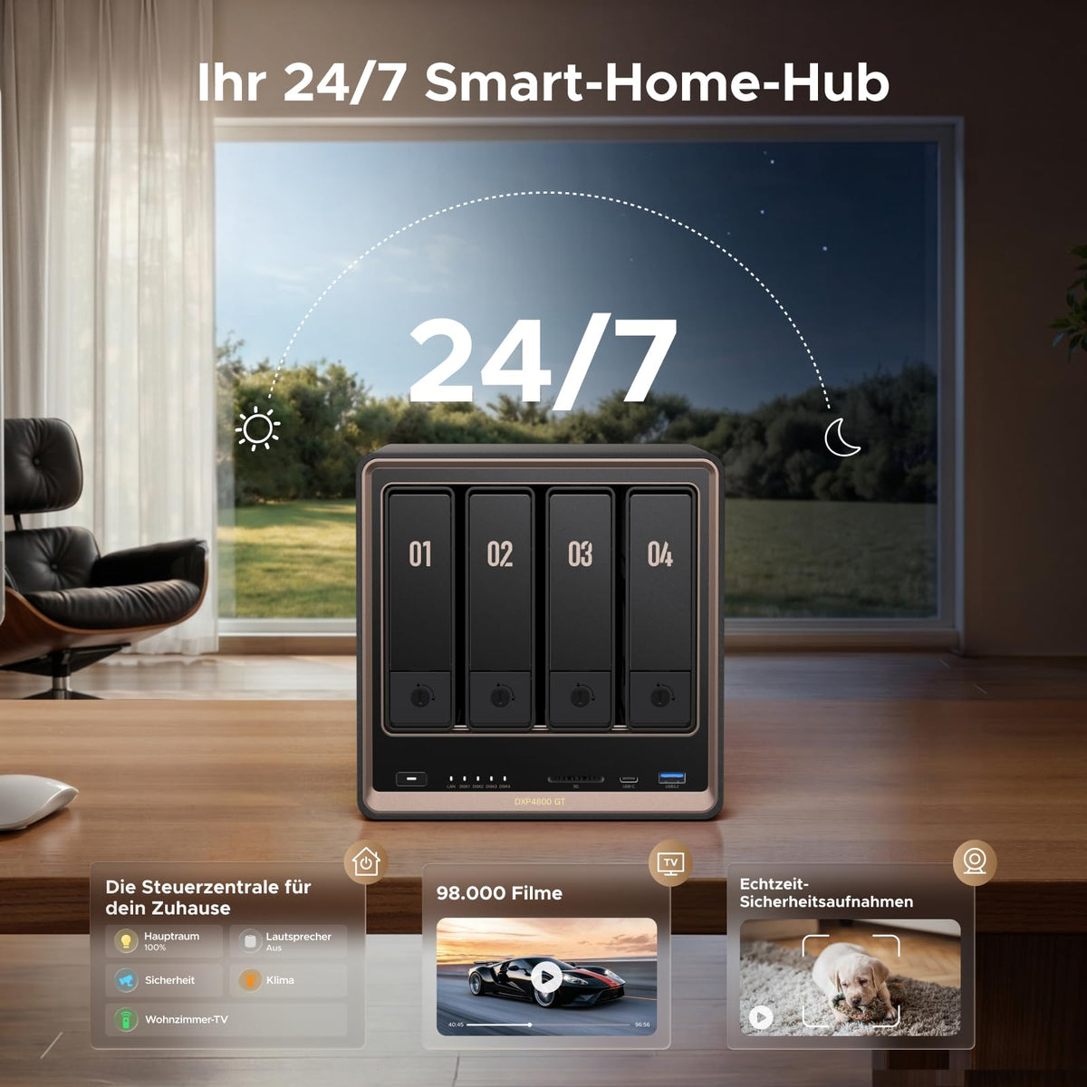 4-Bay NAS ohne HDD mit AMD Ryzen Embedded R2514, Dual 10GbE und U.2- sowie M.2-NVMe-Erweiterung für Creator und Büroteams