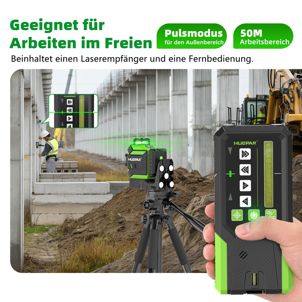 Kreuzlinienlaser 360 Grad mit motorischer Basis, Fernbedienungsempfänger und 5200-mAh-Akku