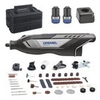 Akku-Rotationswerkzeug 8250 mit bürstenlosem Motor, 5.000-30.000 U/min, 2x 12V 2,0Ah Akku, Ladegerät, 65 Zubehör und Box
