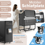 Klappbett 80x200 cm mit Memory-Schaum-Matratze, Gästebett bis 250 kg belastbar, Metallrahmen und Transportrollen inkl. Schutzhülle