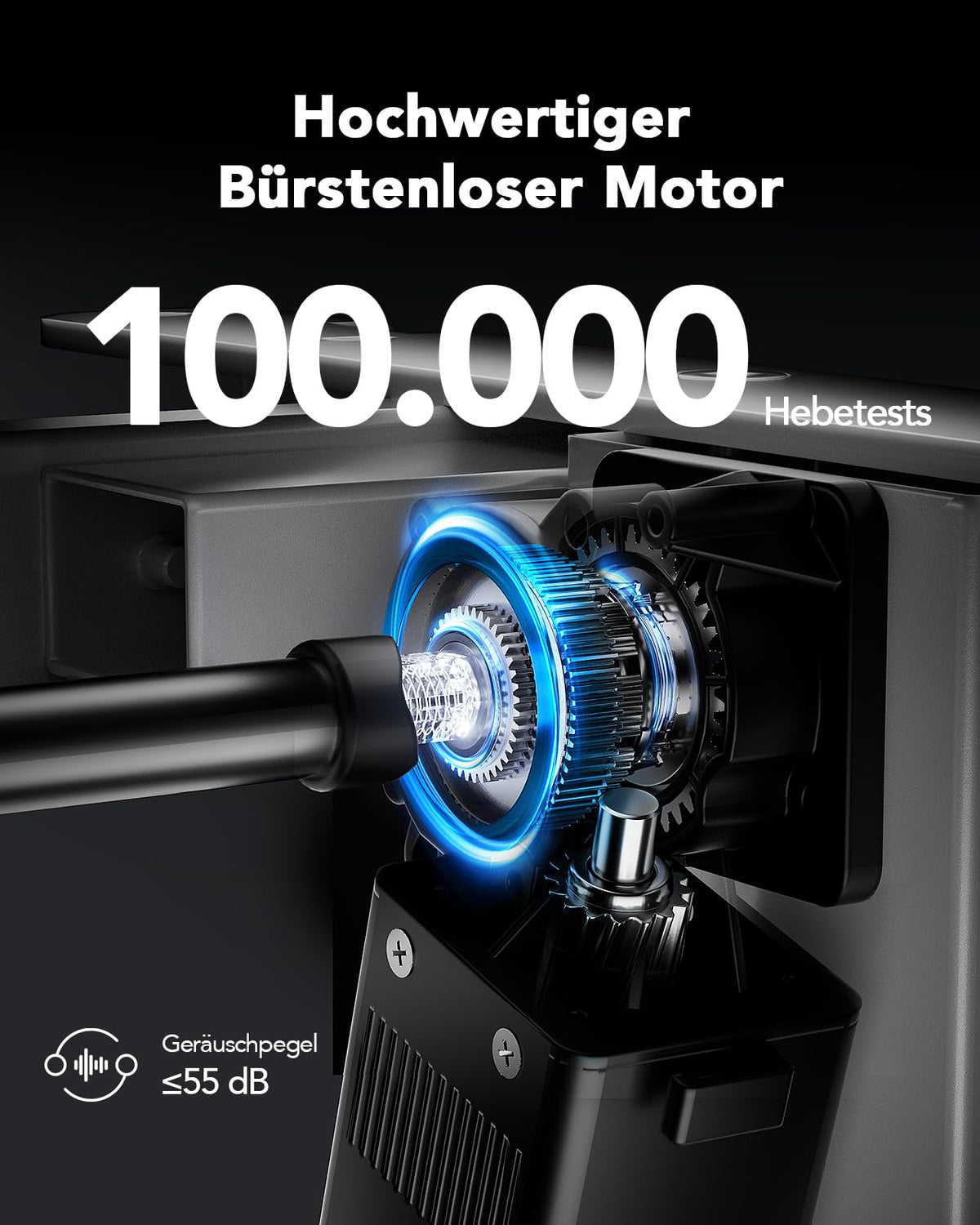 Höhenverstellbares Schreibtischgestell mit bürstenlosem Motor, 72-118 cm, 100 kg Traglast, für Tischplatten 110-220 cm