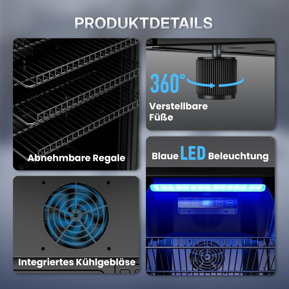 90L Getränkekühlschrank mit Glasfront und digitaler Temperaturregelung, für bis zu 128 Dosen, schwarz
