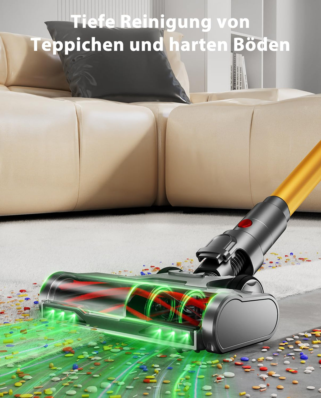 Akku Staubsauger kabellos mit 55 kPa Saugkraft, 650 W Bürstenlosmotor und 70 Minuten Laufzeit, 1,8 L Staubbehälter