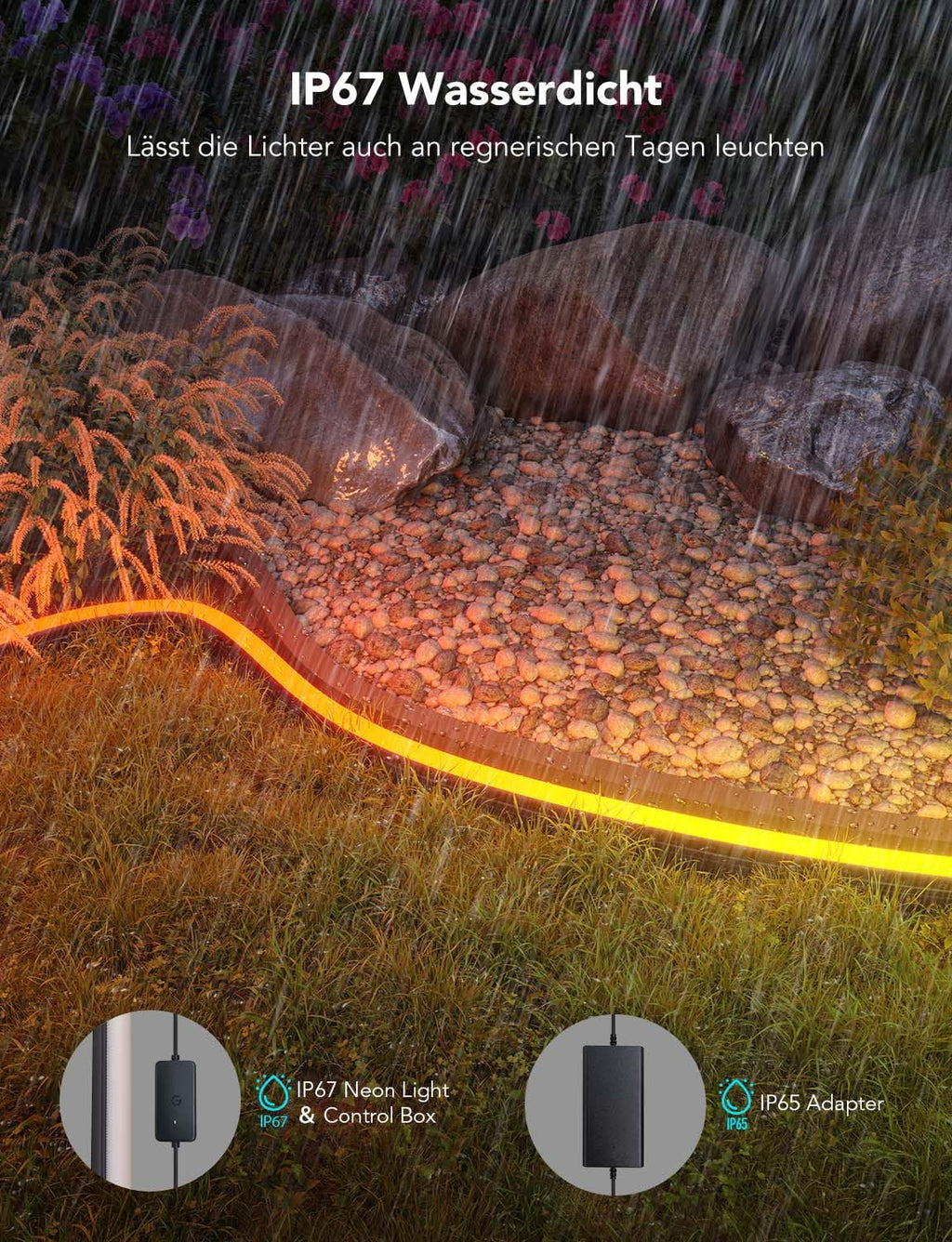 Outdoor LED-Streifen 10 m, RGBIC Neonlicht mit App- und Sprachsteuerung, IP67, 64 Szenenmodi