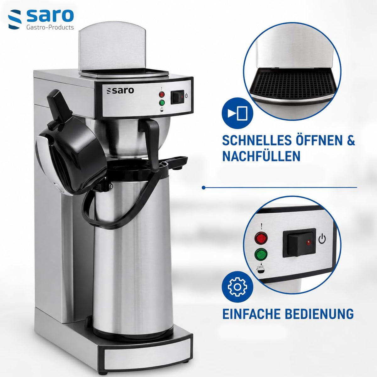 Kaffeemaschine mit Edelstahl-Isolierkanne 2,2 L, Modell THERMO 24, 2,069 kW, Brühzeit 5–6 Min, Trockenlaufschutz