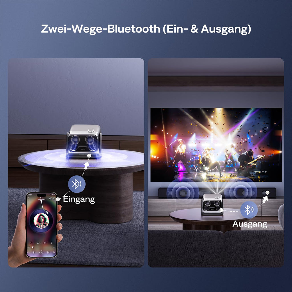 Tragbarer Smart Beamer mit Google TV, 1080p, 4K unterstützt, 500 ANSI Lumen und 20-W-Dolby-Audio