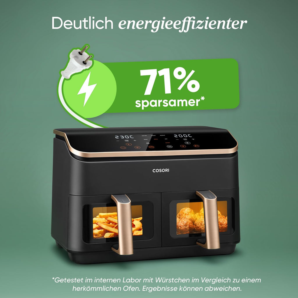 Heißluftfritteuse mit 2 Kammern und 8,5 L, Sichtfenster, 50 Rezepte in der Vesync-App, 1750 W