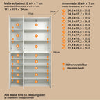 Mehrzweckschrank Nevada mit 6 Türen, 12 Einlegeböden und Kleiderstange, weiß, 111 x 191 x 34 cm