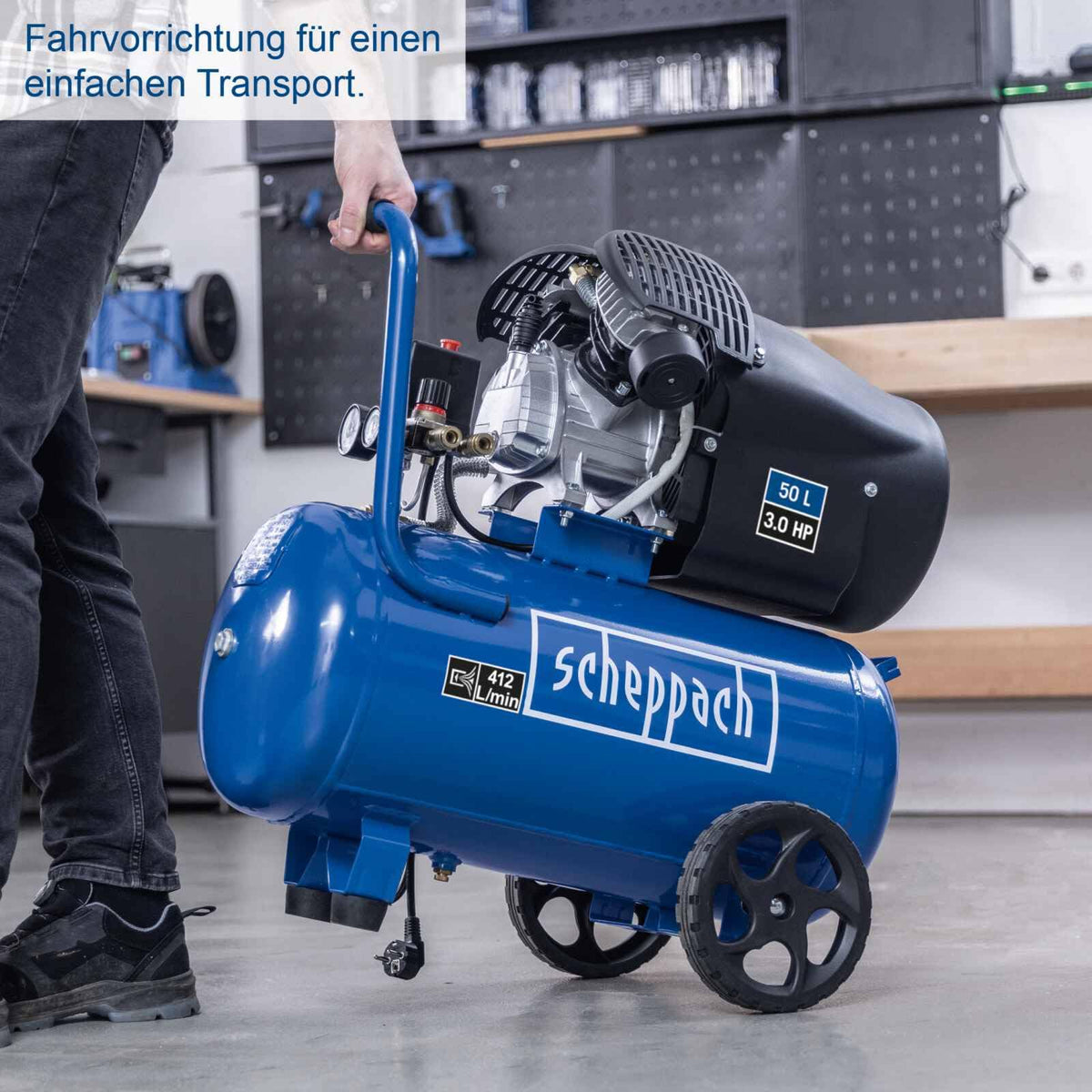 Druckluftkompressor HC53DC, 2200 W, 50 L Kessel, 10 bar, 412 L/min Ansaugleistung, ölgeschmiert, Doppelzylinder
