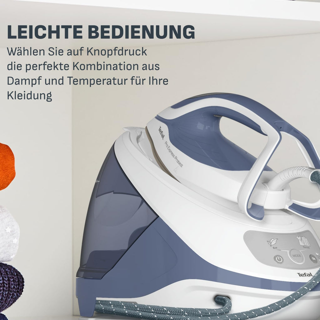Dampfbügelstation mit 7,6 Bar Dampfdruck, 2200 Watt, 140 g/min Dampfleistung und 550 g/min Dampfstoß, abnehmbarer Wassertank