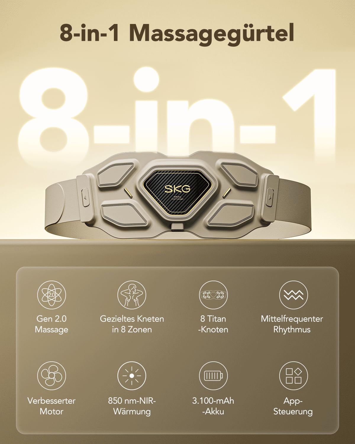 Massagegürtel für den unteren Rücken W9 Ultra mit Knetmassage, 850nm-NIR-Wärme und App-Steuerung, kabellos