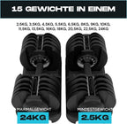 Verstellbare Hanteln 24 kg, 2er-Set, 15-in-1, stufenlos verstellbar von 2,5 bis 24 kg, platzsparend