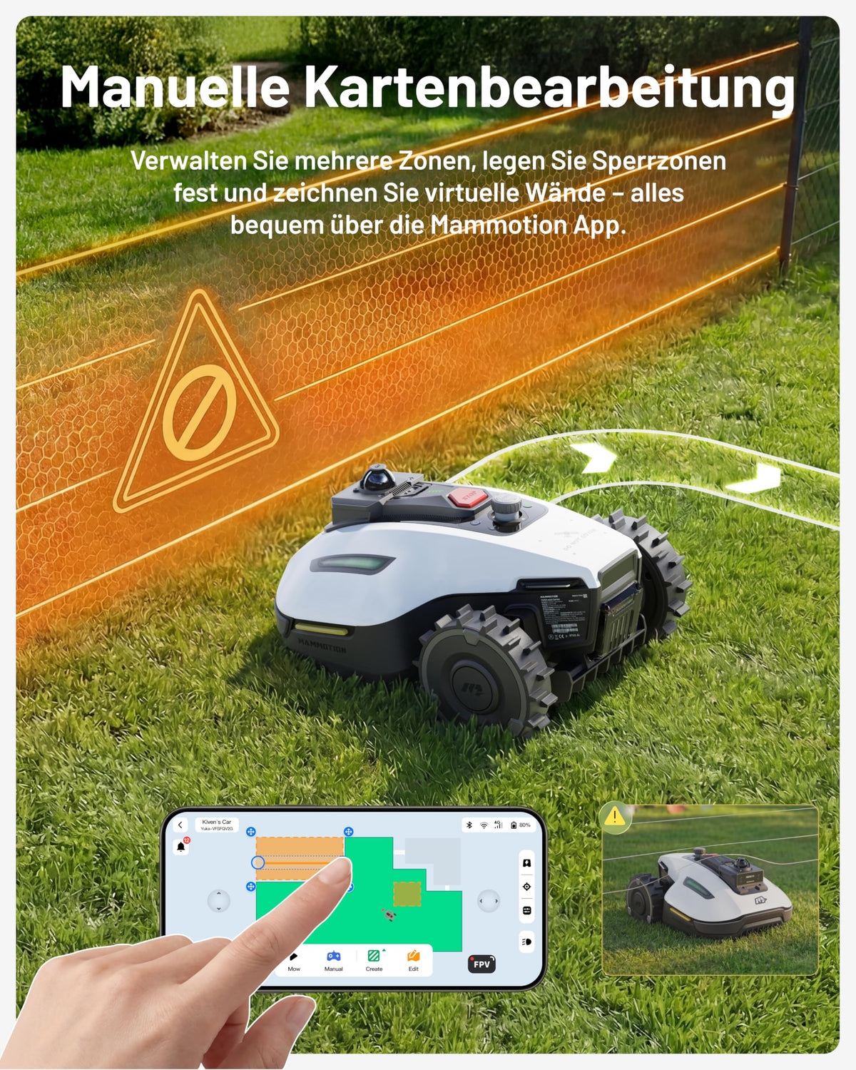 Mähroboter YUKA mini 2 800 mit 360°-LiDAR-Navigation ohne Begrenzungskabel, 190 mm Schnittbreite