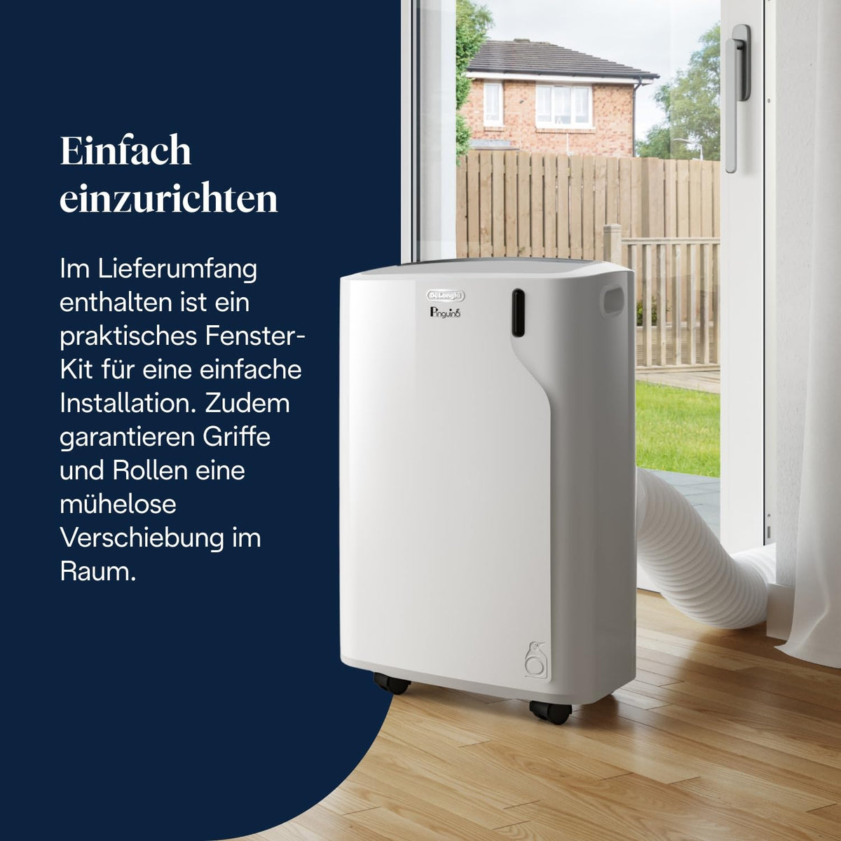 Mobiles Klimagerät Pinguino PAC EM82, 3-in-1 mit Luftentfeuchter und Ventilator, für Räume bis 27 m², 9400 BTU, Energieeffizienzklasse A, mit
