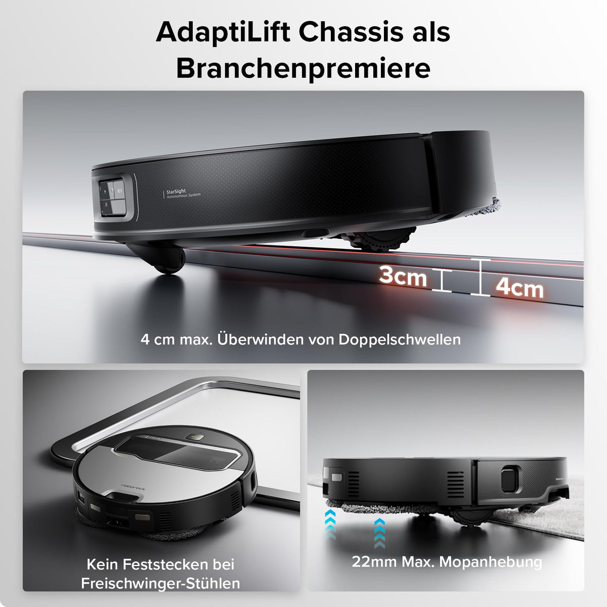 Saugroboter mit Wischfunktion und OmniGrip-Arm, 22.000 Pa Saugkraft, 80 °C Heißwasser-Moppwäsche, KI-gestützte Navigation