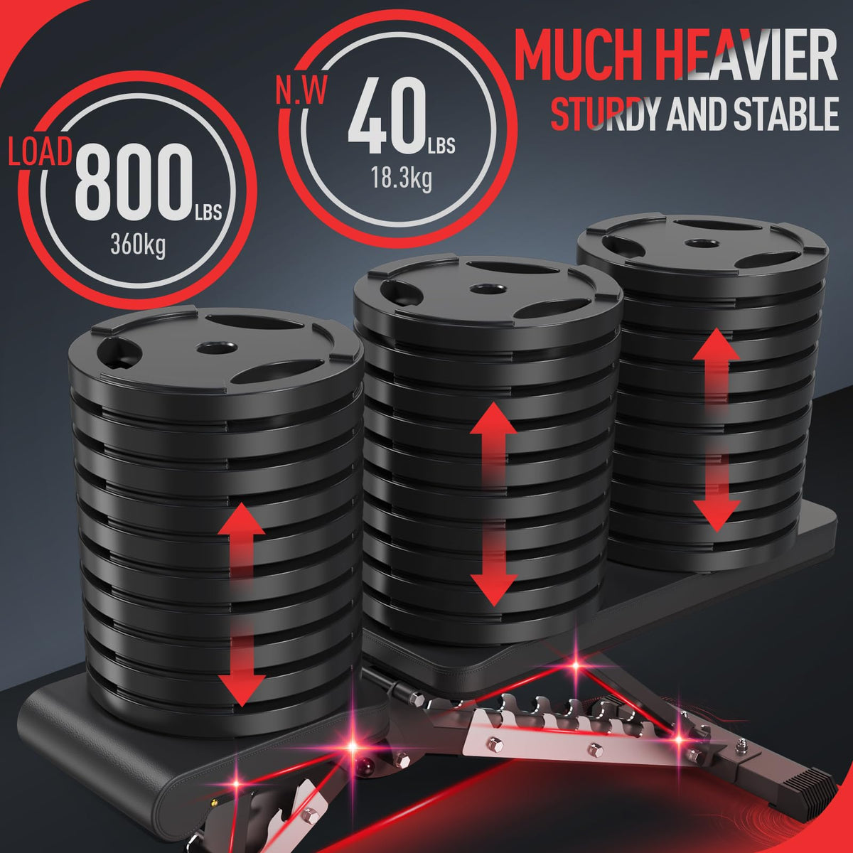 Verstellbare Hantelbank klappbar MD60 mit 360 kg Belastbarkeit und 1,5 mm Stahlrahmen für Zuhause