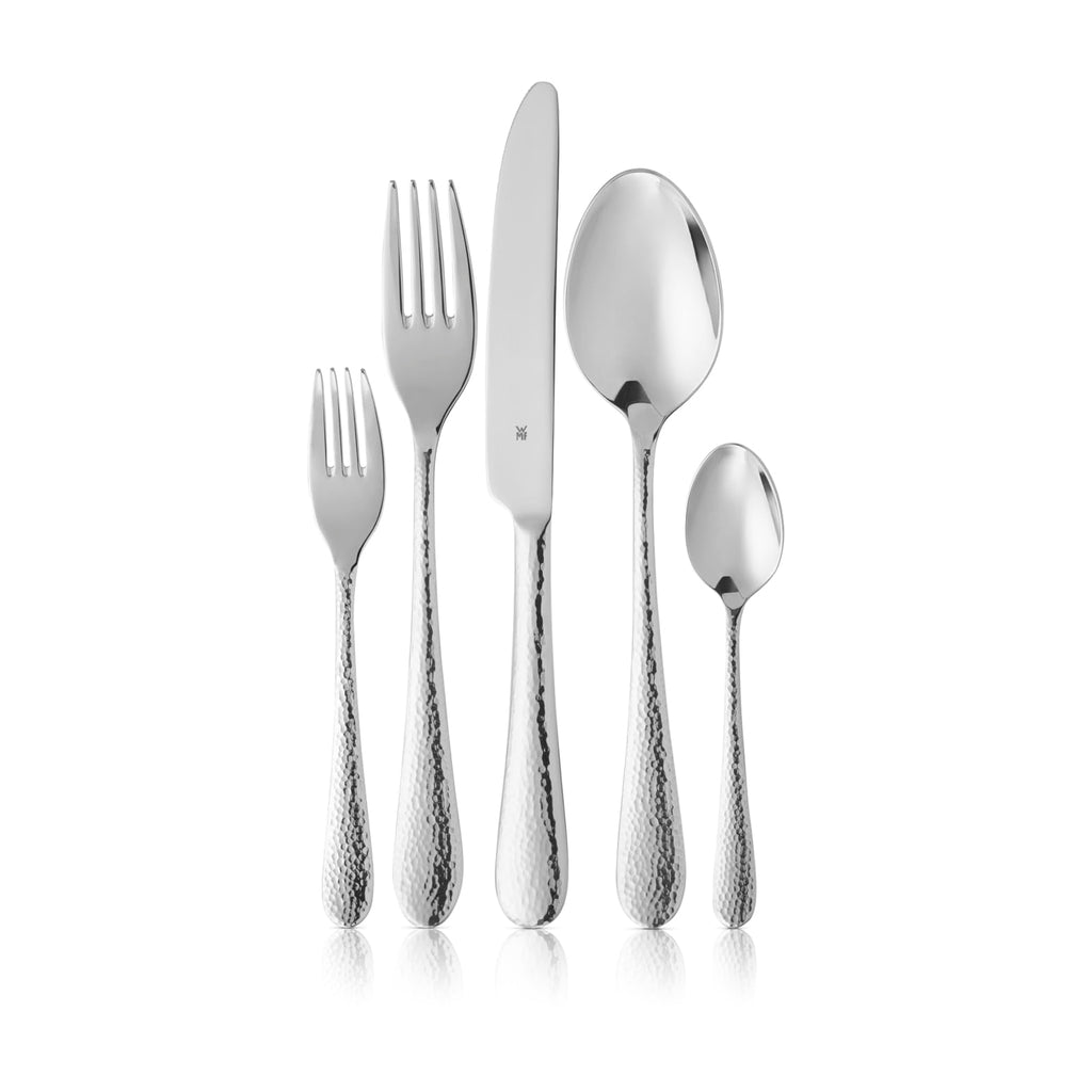 Besteck Set 60 teilig für 12 Personen, Sitello Serie aus Cromargan Edelstahl 18/10 poliert mit Hammerschlag, inklusive Monobloc-Messer