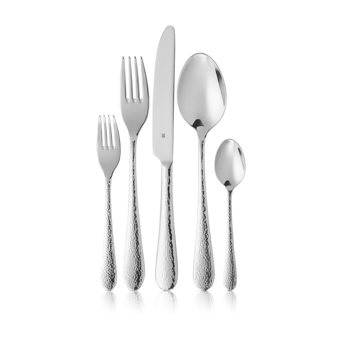 Besteck Set 60 teilig für 12 Personen, Sitello Serie aus Cromargan Edelstahl 18/10 poliert mit Hammerschlag, inklusive Monobloc-Messer