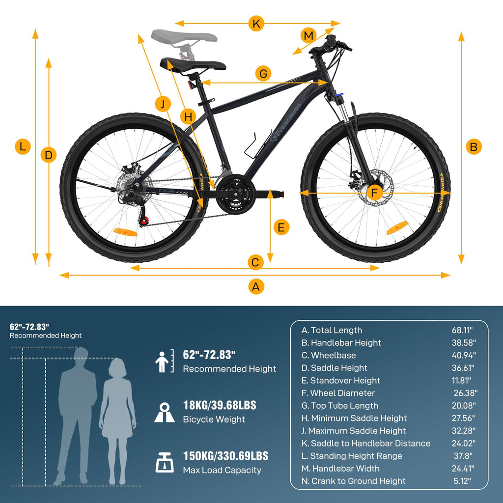 Mountainbike für Erwachsene mit 21-Gang-Schaltung, Aluminiumrahmen, Federgabel und Scheibenbremsen, 26 Zoll