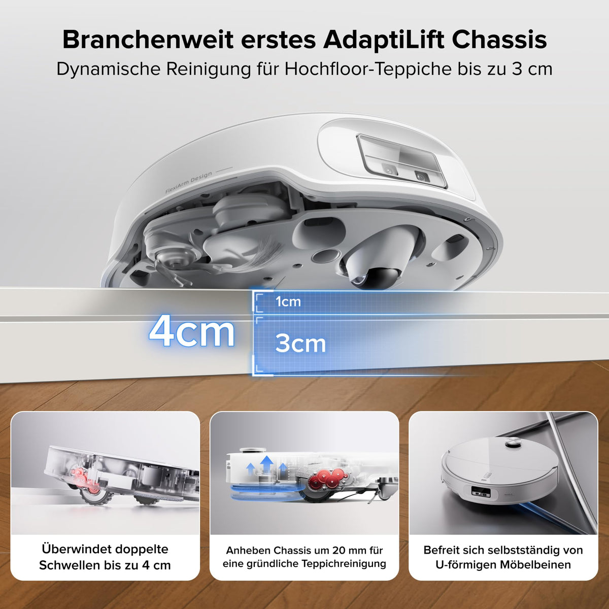 Saugroboter mit Wischfunktion und hebbarem Wischmopp Qrevo Curv 2 Pro 25.000 Pa 7,98 cm LiDAR Navigation Weiß