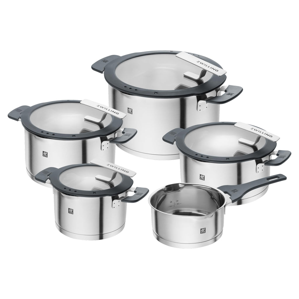 Kochtopf-Set Simplify 5-teilig mit integriertem Sieb Induktion Edelstahl Grau 16 bis 24 cm 1,5 bis 6 L
