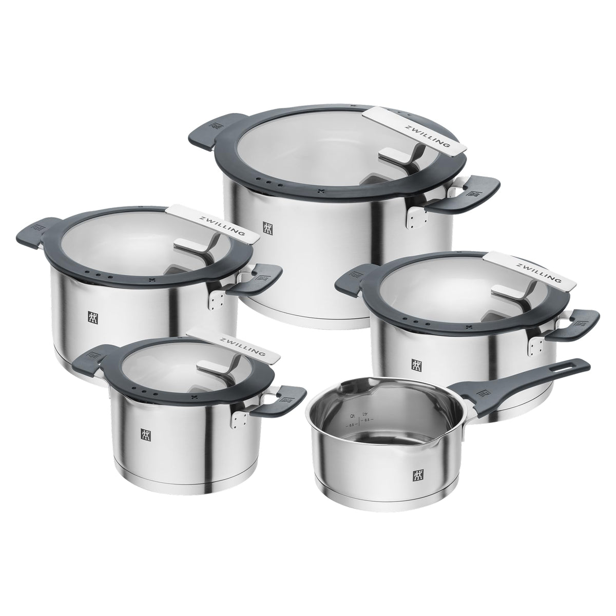 Kochtopf-Set Simplify 5-teilig mit integriertem Sieb Induktion Edelstahl Grau 16 bis 24 cm 1,5 bis 6 L