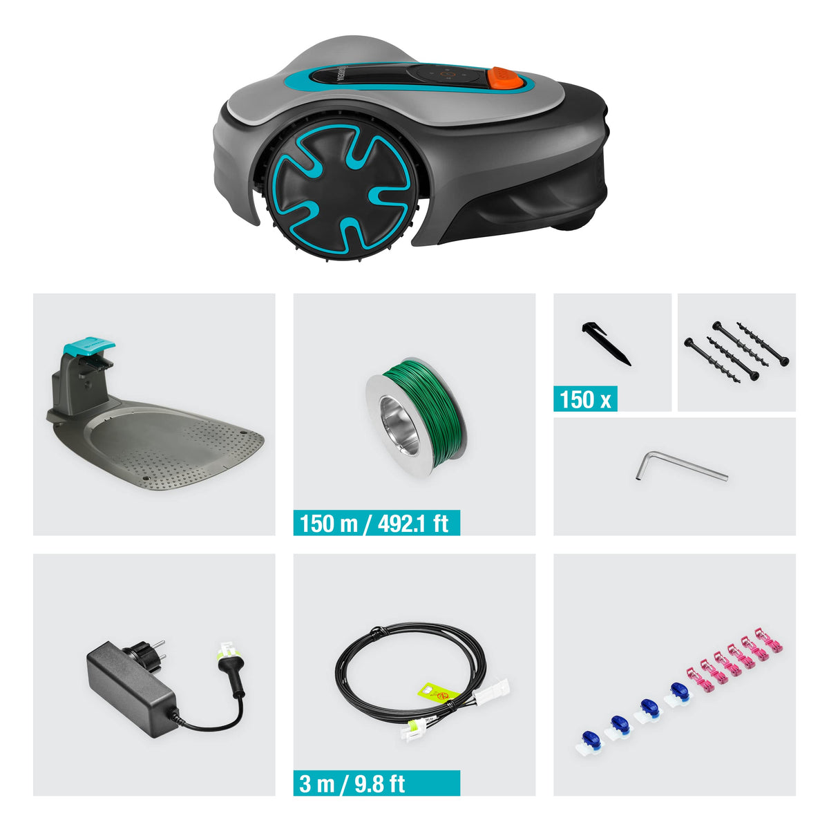 Mähroboter SILENO minimo 250 m² mit Bluetooth App 15 cm Schnittbreite 57 dB Begrenzungskabel und Ladestation