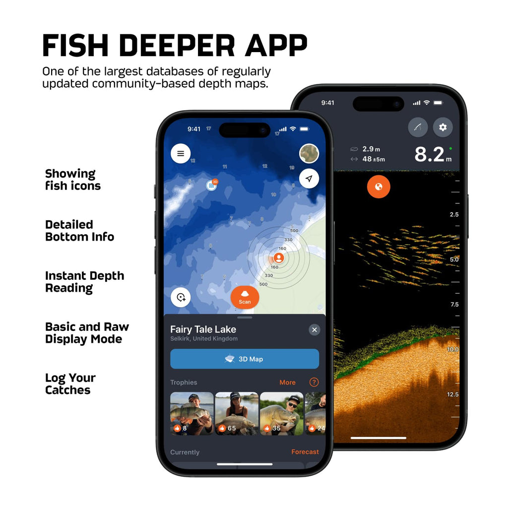 Fischfinder Echolot mit Tiefenmesser und GPS-Sender für Kajak, Boot und Eisangeln