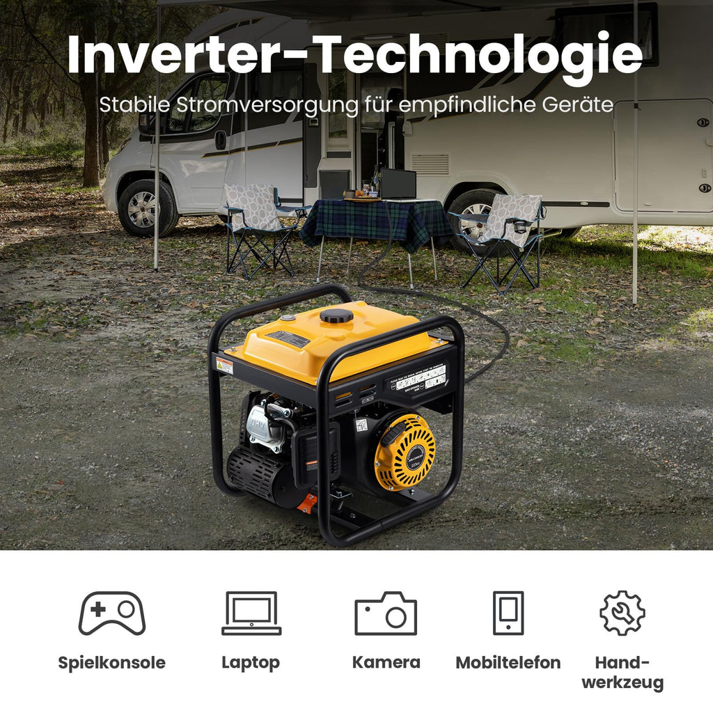 Inverter Stromgenerator 3500W Benzin 4 Takt 223cc tragbar mit 3200W Dauerleistung, 230V und Überlastschutz