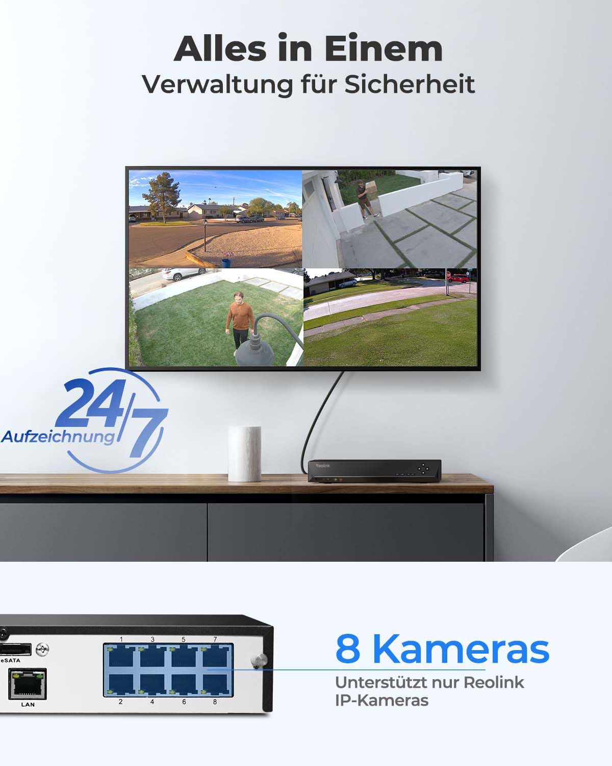 8-Kanal-PoE-NVR Überwachungsrekorder mit 2TB Festplatte, RLN8-410, für bis zu 12 Kameras