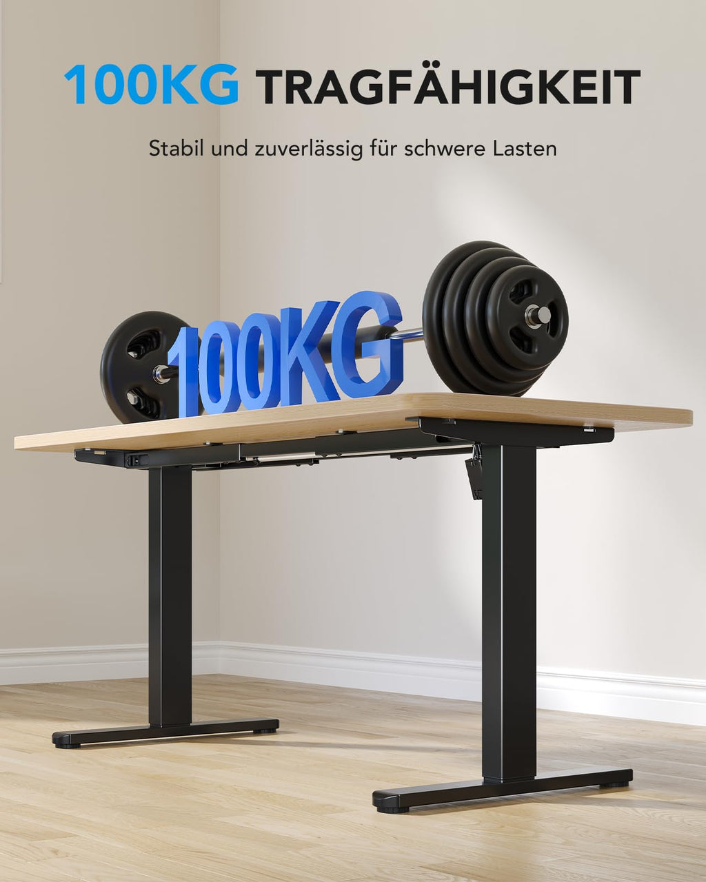 Höhenverstellbares Schreibtischgestell mit bürstenlosem Motor, 72-118 cm, 100 kg Traglast, für Tischplatten 110-220 cm