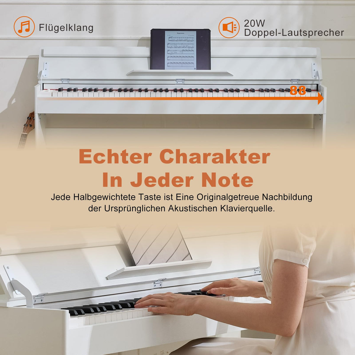 Digitalpiano-Set mit 88 halbgewichteten Tasten, Klavierhocker und 3 Pedalen in Weiß