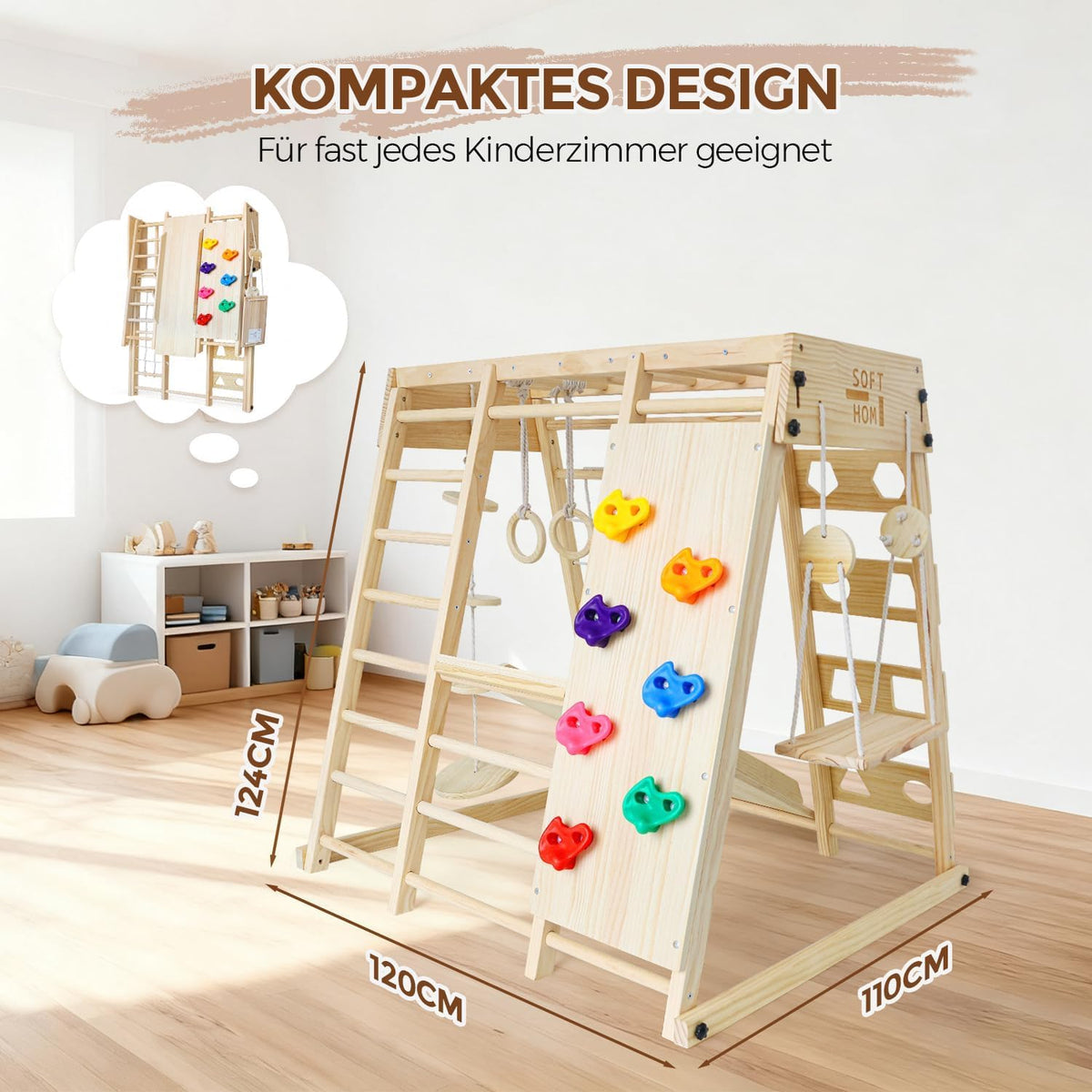 Klettergerüst klappbar für Kinder ab 1 Jahr, 10-in-1 Indoor Spielplatz aus Kiefernholz